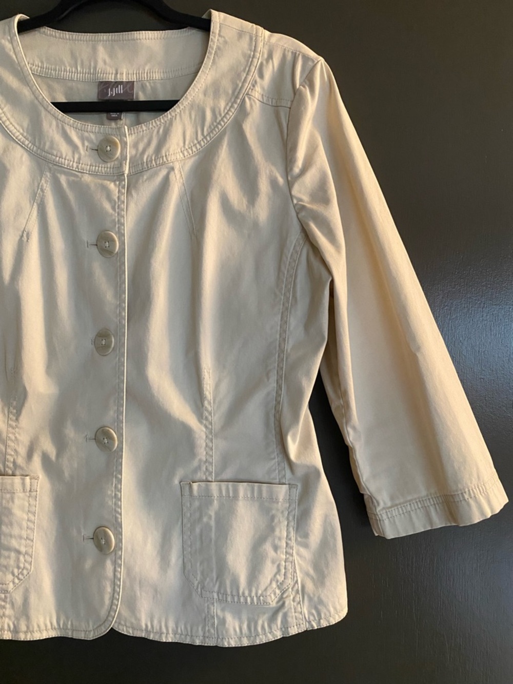 J Jill Jacket Womens 12 Stretch Beige 3/4 Sleeve Button Up Cropped Casual